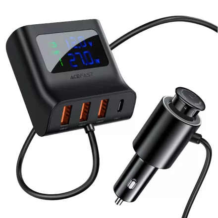 Autós töltő Acefast B8, 3x USB + USB-C, 90 W, fekete