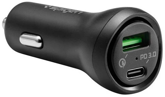 Spigen Essential F31QC Quick Charge 3.0 autós töltő adapter, USB + Type-C, 48W, fekete