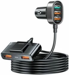 Joyroom gyors autós töltő hosszabbító kábellel 45W 5xUSB-A fekete