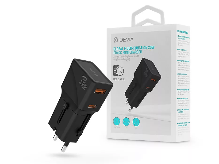 Devia hálózati töltő és többfunkciós utazó adapter (CN/JP/US/EU/UK/AU)  (csak USB port)