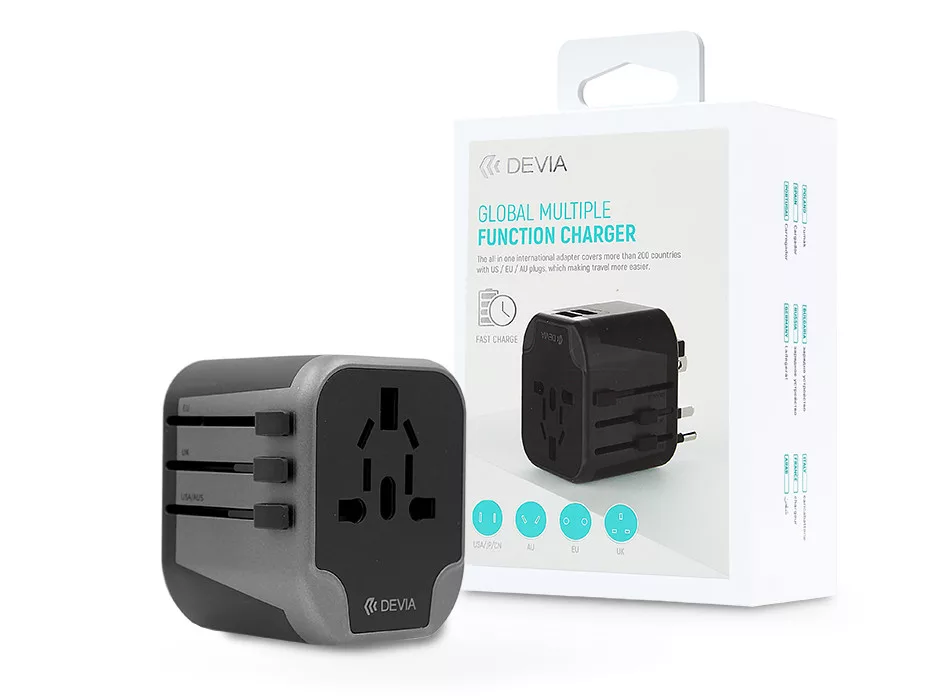 Devia többfunkciós globális hálózati töltő adapter (UK/EU/USA/USA/Japán/AU)