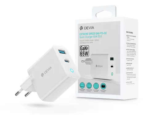 Devia GaN hálózati töltő adapter USB-A + USB-C  65W