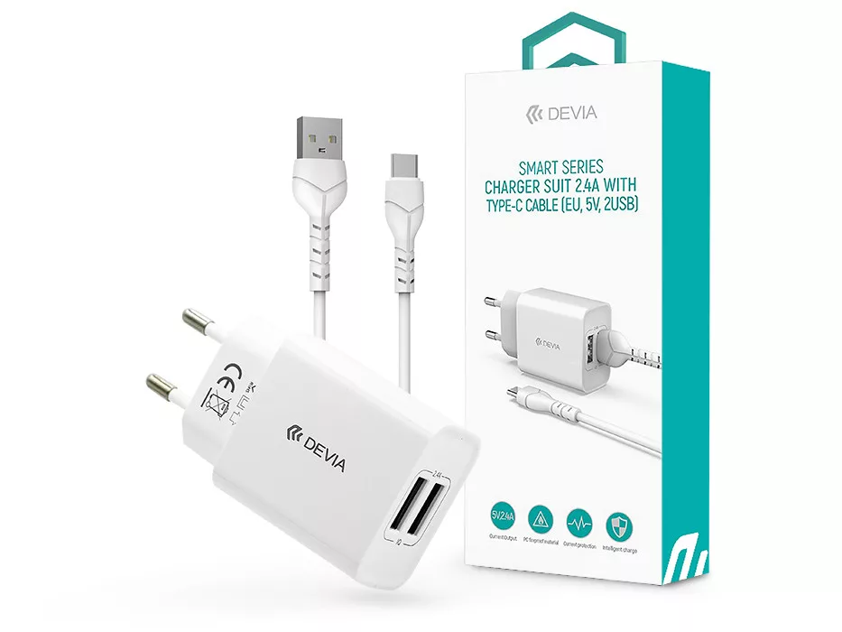Devia hálózati töltő adapter 2X USB-A + USB-A - C KÁBEL (1 méter) szett