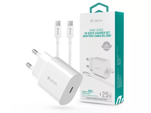 Devia hálózati töltő adapter Type-C bemenettel + Type-C - Type-C adatkábel - 25W