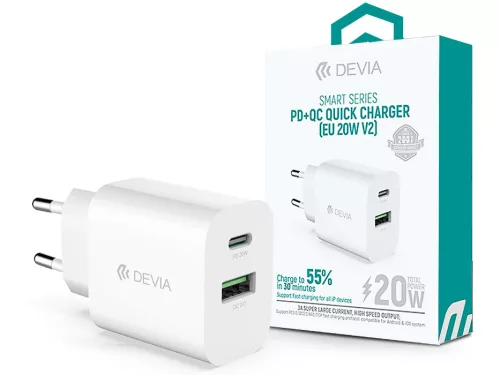 Devia hálózati töltő adapter USB-A +USB-C 20W