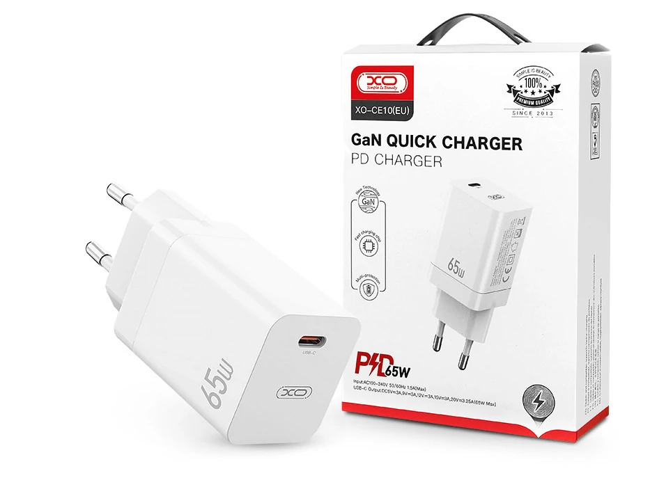 XO GaN hálózati töltő adapter Type-C bemenettel - 65W - XO CE10 PD3.0 +