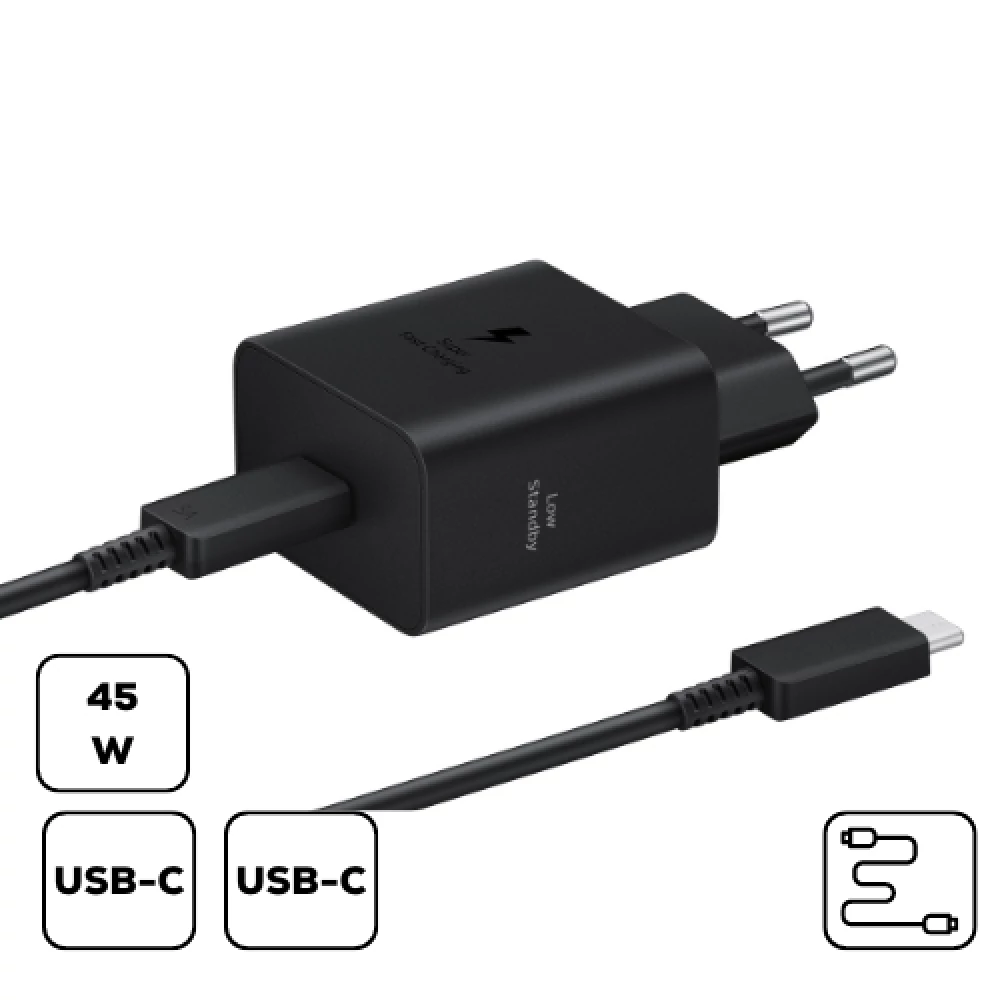 SAMSUNG HÁLÓZATI ADAPTER KÁBELLEL, 45W PD USB-C, FEKETE