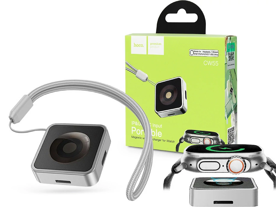 HOCO mágneses vezeték nélküli töltő Apple iWatch órához - HOCO CW55 Magnetic Wireless Charger -ezüst