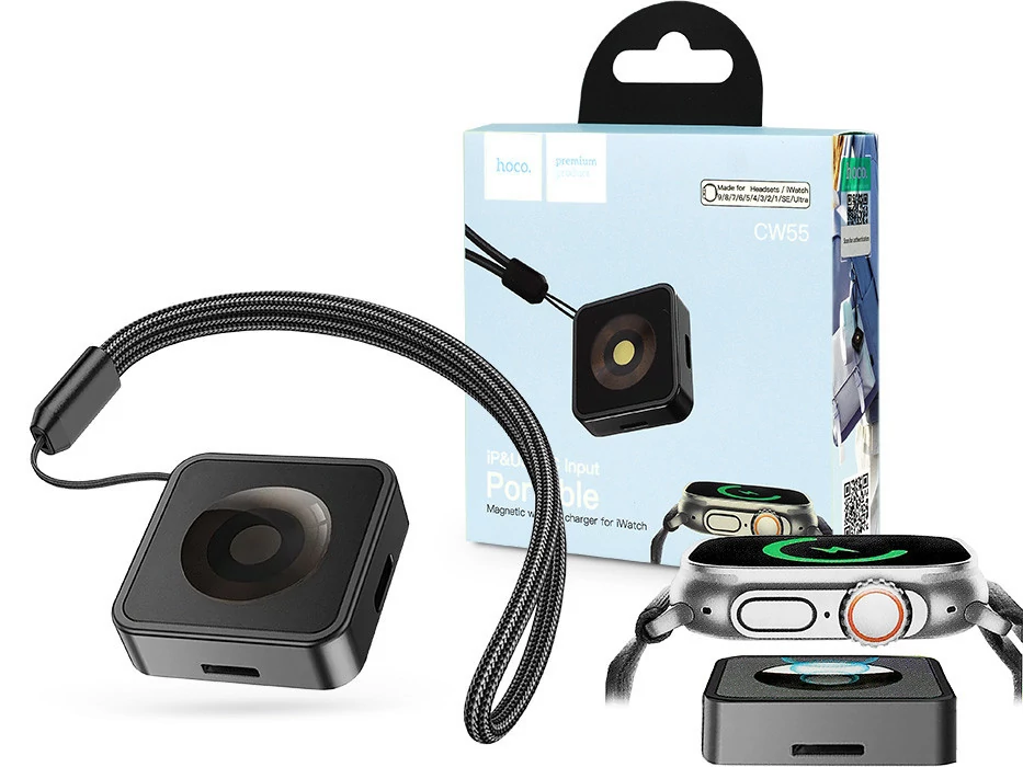HOCO mágneses vezeték nélküli töltő Apple iWatch órához -HOCO CW55 Magnetic Wireless Charger -fekete