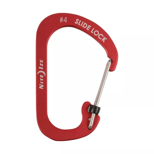 Nite Ize SlideLock® reteszelhető alumínium karabiner #4 - Piros. Teherbírás: 34 kg.
