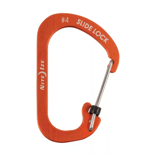 Nite Ize SlideLock® reteszelhető alumínium karabiner #4 - Narancsszín. Teherbírás: 34 kg.