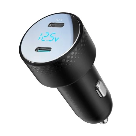 JOYROOM autós töltő 2 Type-C aljzat (70W, PD gyorstöltő 3.0, LED jelzés) FEKETE