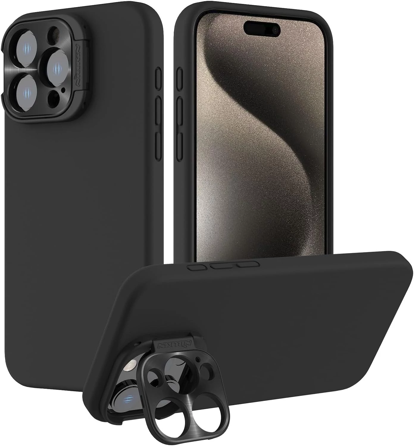 NILLKIN LENSWING MAGNETIC iPhone 15 Pro telefonvédő (mikrofiber plüss belső, kameravédő, MagSafe)