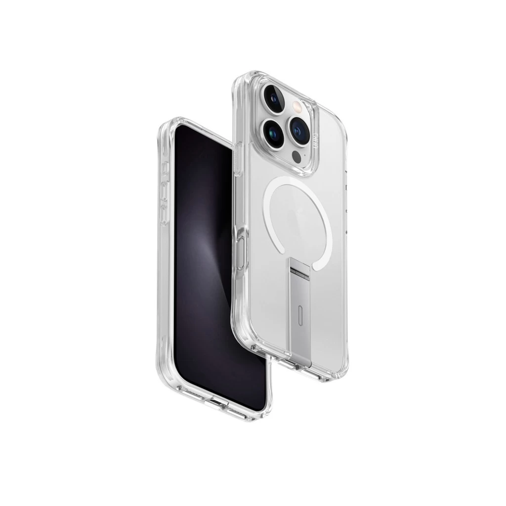 UNIQ Hybrid MagClick Charging Eleva Vertical Stand tok Apple Iphone 16 Pro készülékhez -lucent clear