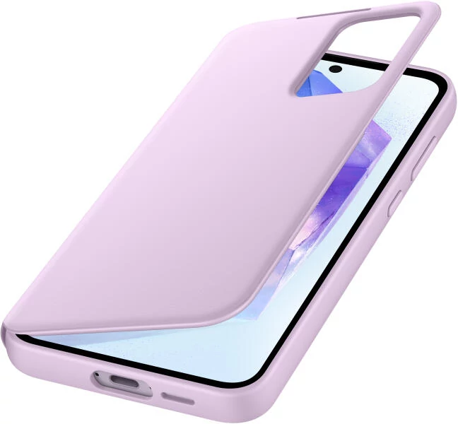 SAMSUNG A55 tok álló (aktív FLIP, oldalra nyíló, Smart View Cover) LEVENDULA