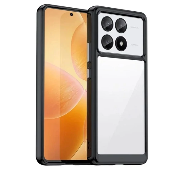 Xiaomi Poco X6 Pro 5G Műanyag telefonvédő (szilikon keret, ütésállóság, átlátszó hátlap) FEKETE