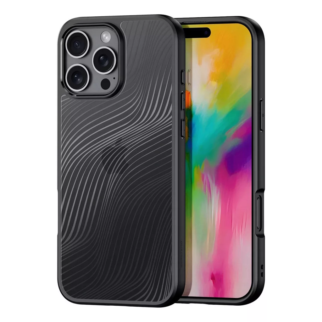 Apple iPhone 16 Pro DUX DUCIS AIMO szilikon telefonvédő (ütésállóság, kameravédő, matt, hullám) FEKE