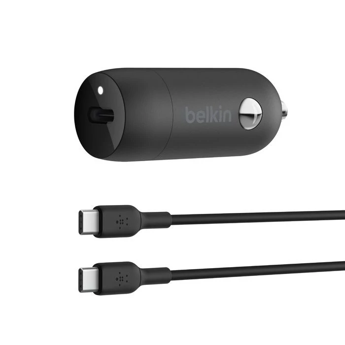 BELKIN BOOST CHARGE autós töltő Type-C aljzat (30W, PD gyorstöltő + Type-C kábel) FEKETE