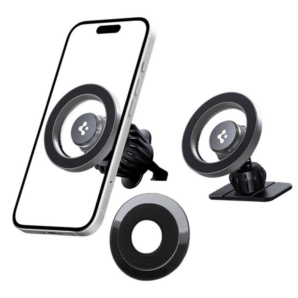 SPIGEN MFT13 autós tartó (szellőzőre, műszerfalra, öntapadó, 360°, MagSafe) EZÜST