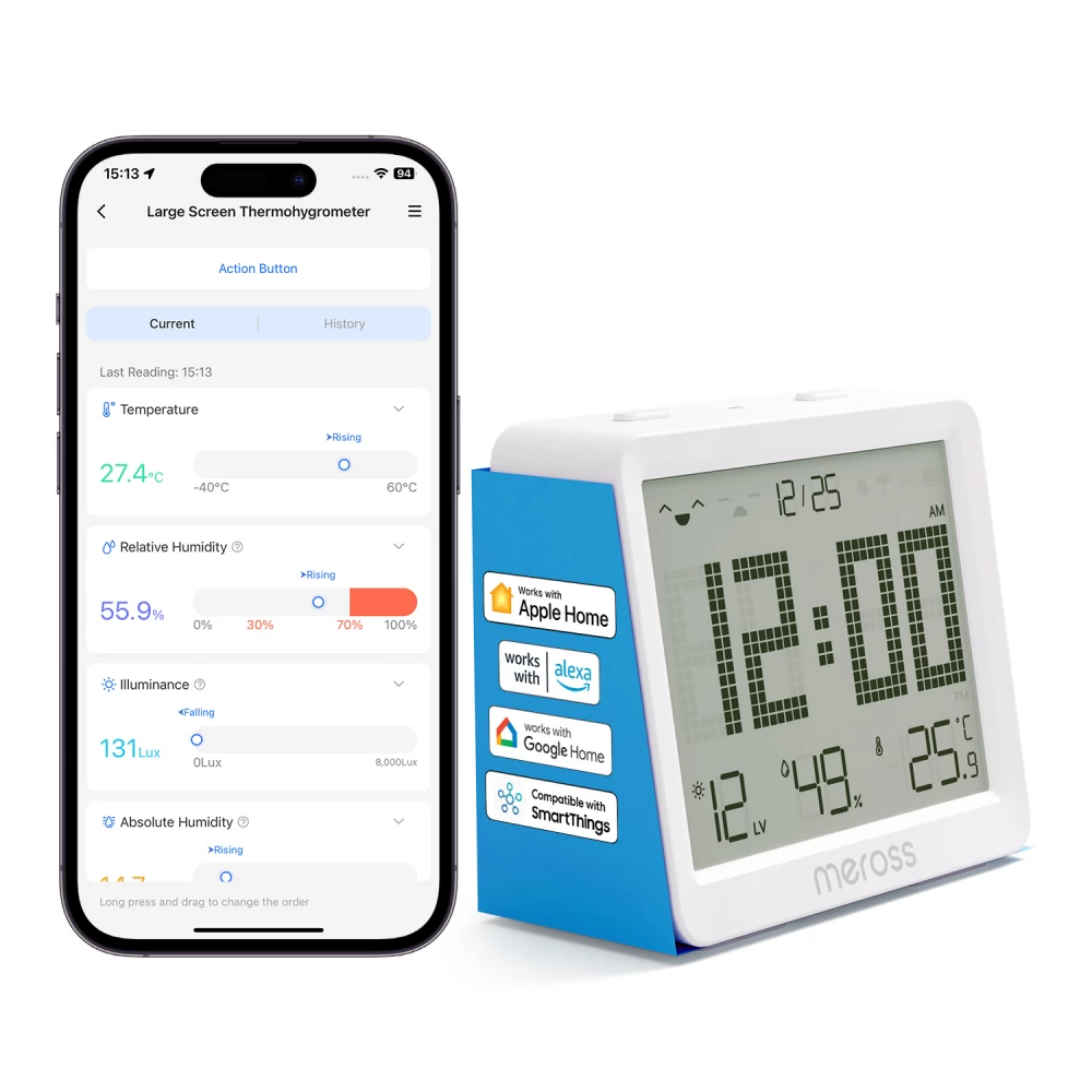MEROSS MS130-EU okos hőmérő és páratartalom érzékelő (hangvezérlés, WiFi, mobil vezérlés) FEHÉR