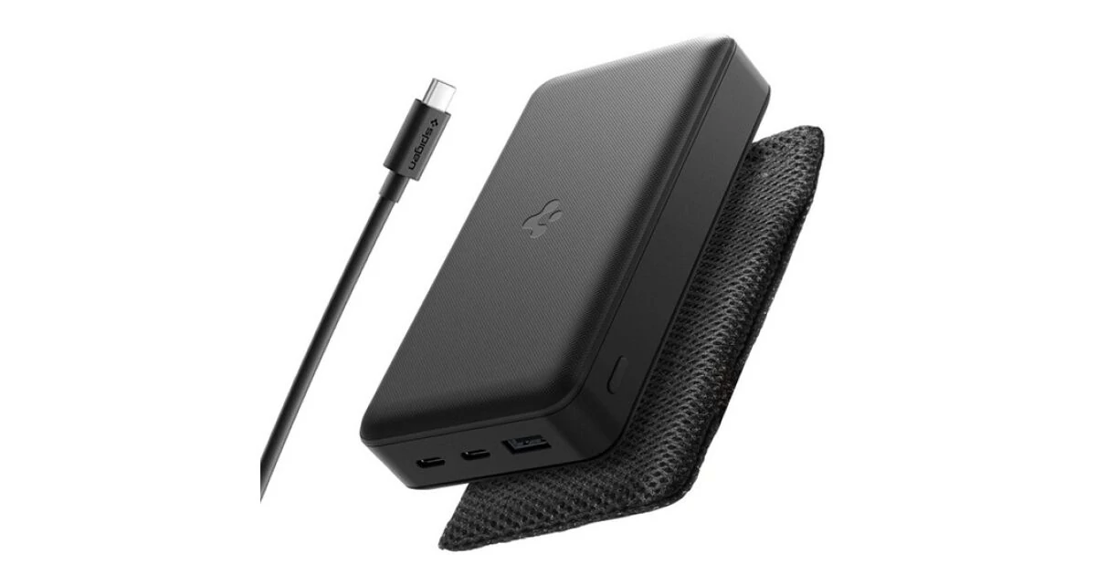 SPIGEN vésztöltő USB+2 Type-C aljzat (20000mAh, 30W, PD gyorstöltő, LED jelzés + Type-C kábel