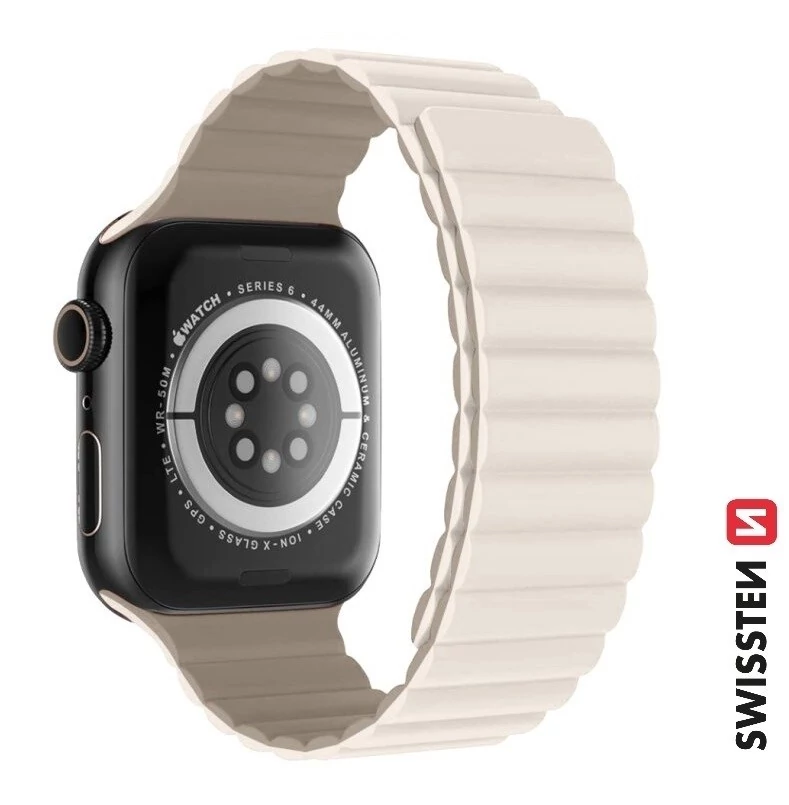 Swissten Apple Watch mágneses szilikon szíj 42/44/45/49 mm, fehér/cappuccino
