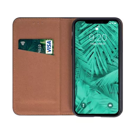 Genuine Leather Apple iPhone 13 Pro Max (6.7) oldalra nyíló mágneses bőrhatású könyv tok szilikon be