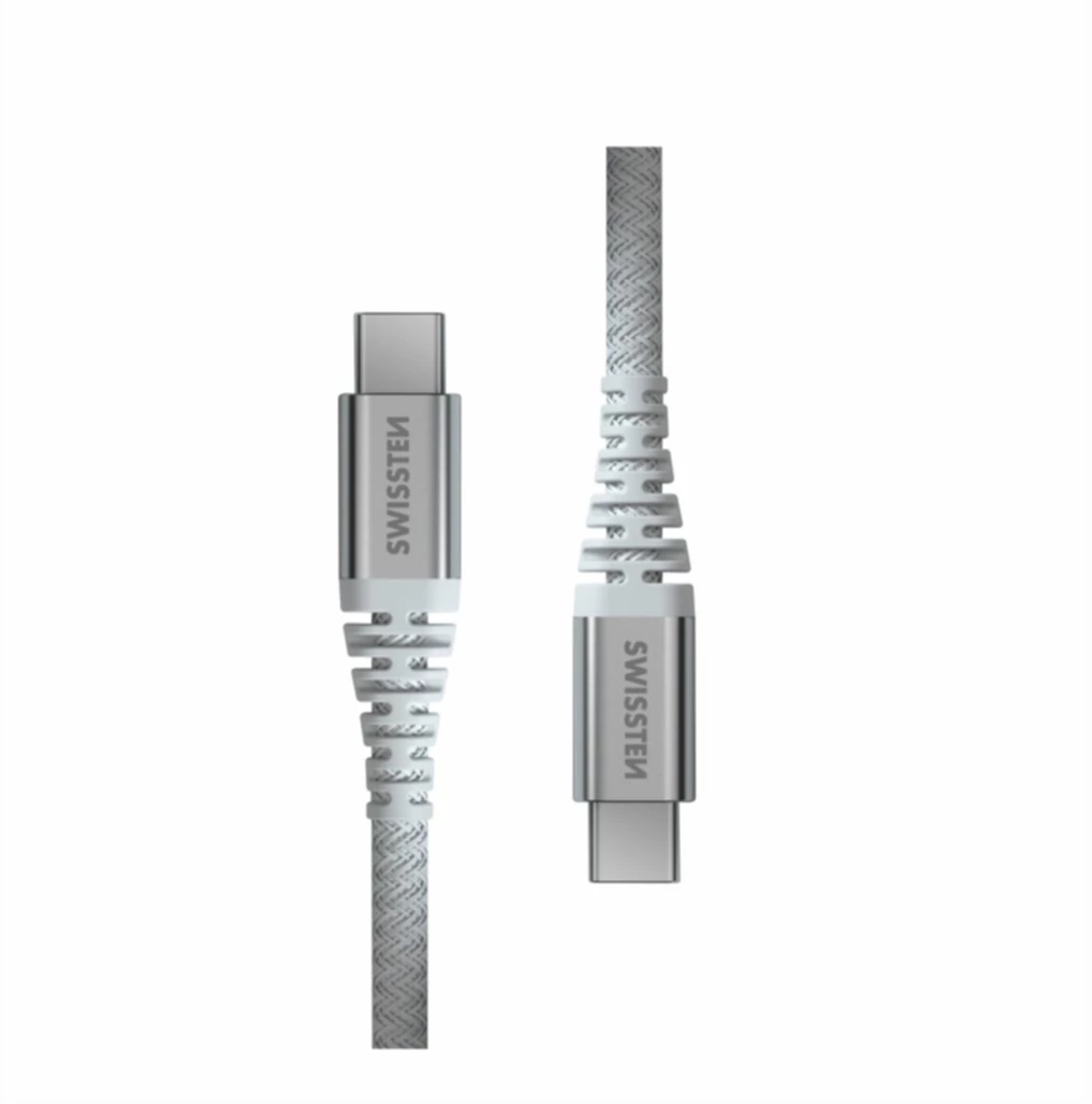 Swissten kevlár adat- és töltőkábel USB-C/USB-C, 1,5m, fehér