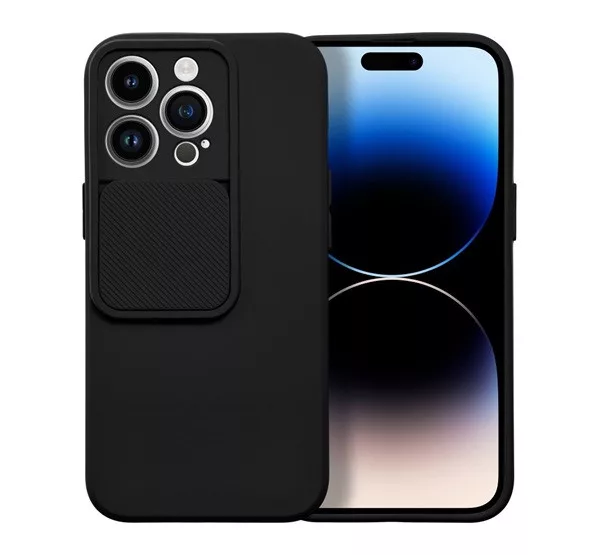 Slide Apple iPhone 15 Pro kameravédős szilikon tok, fekete