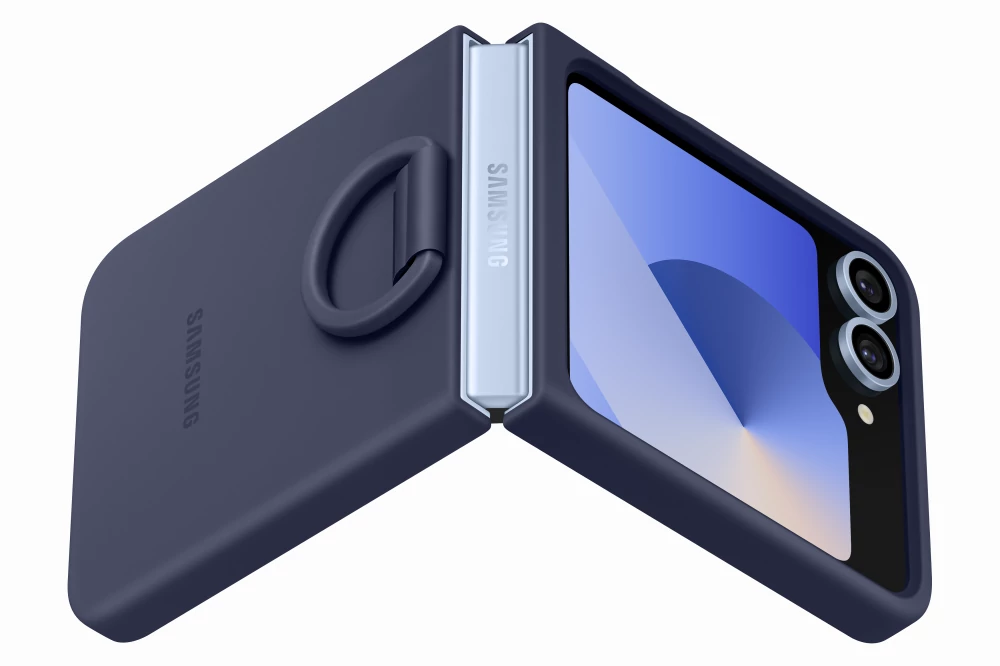 Samsung Flip 6 / 7 FE Szilikon tok gyűrűvel, Navy Kék