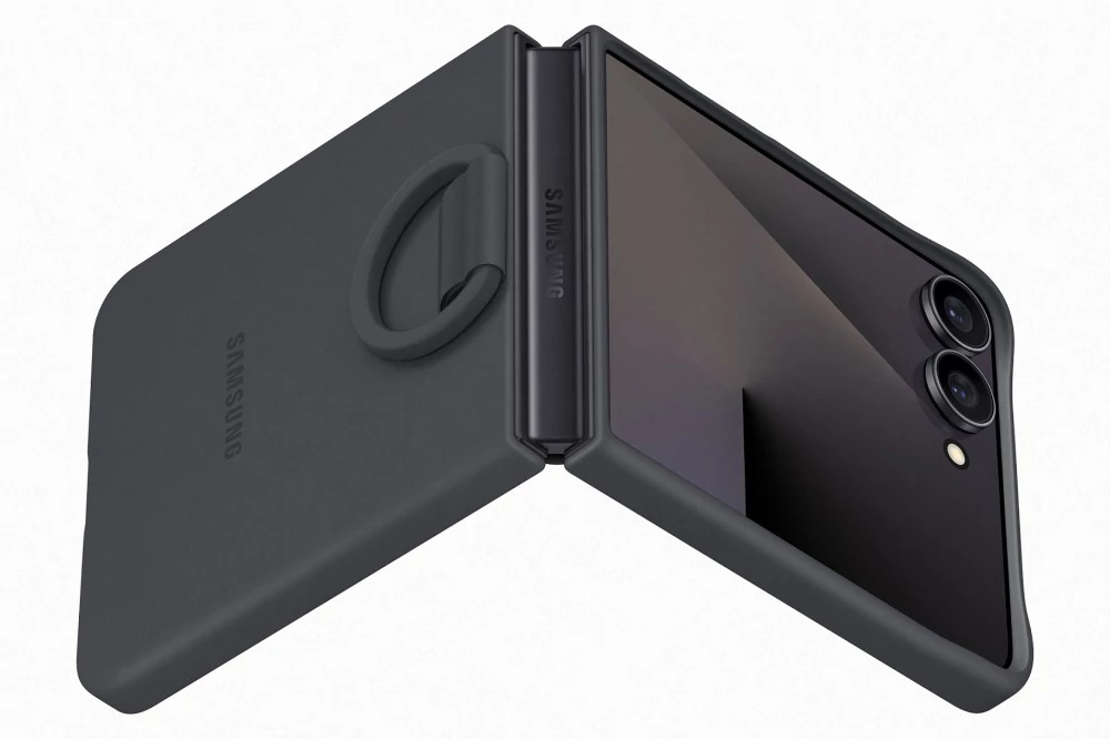 Samsung Flip 7 Szilikon tok gyűrűvel, fekete