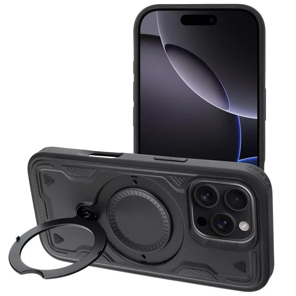 Frost Armor Apple iPhone 17 Pro Max starabíró tok kitámasztóható gyűrűvel fekete