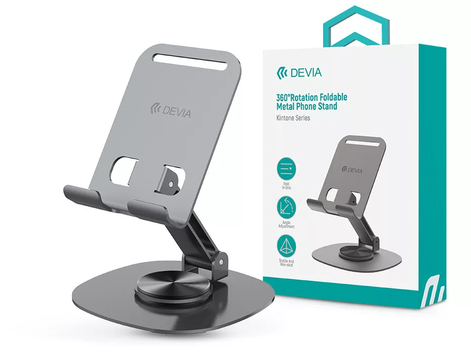 Devia Kintone Series összecsukható asztali 360° fokban elfordítható fém telefon tartó szürke