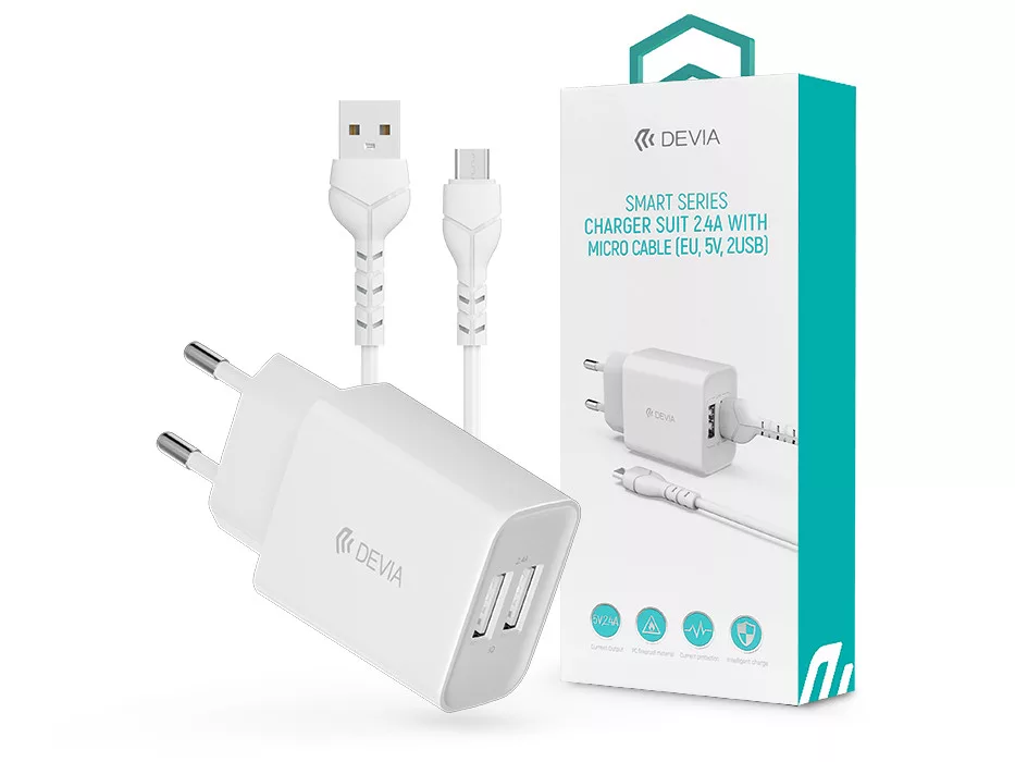 Devia Smart Series 12W 2xUSB hálózati töltő adapter + USB/microUSB kábel 1m