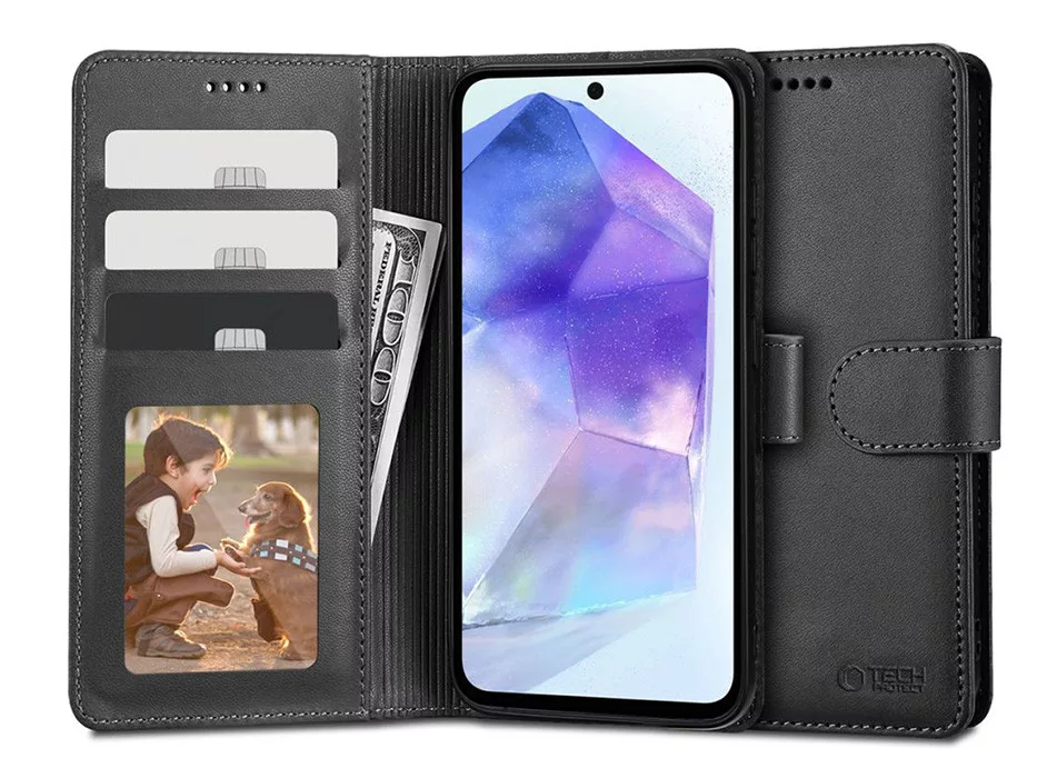 TECH-PROTECT WALLET BOOK FLIP BŐRTOK - SAMSUNG SM-A556 GALAXY A55 - FEKETE