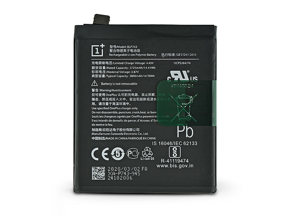 OnePlus 7T gyári akkumulátor – Li-polymer 3800 mAh – BLP743 (ECO csomagolás)