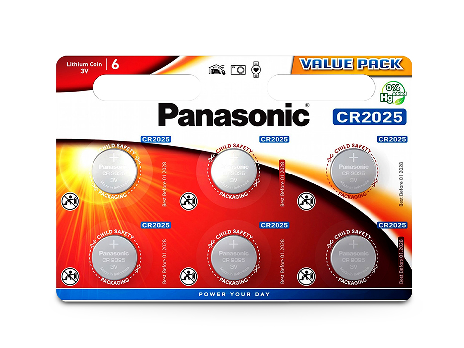 Panasonic CR2025 lithium gombelem – 3V – 6 db/csomag