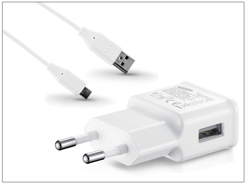 Samsung gyári USB hálózati töltő adapter + USB Type-C adatkábel – 5V/2A – ETA-U90EWEG + Type-C 2.0 white (ECO csomaglás)