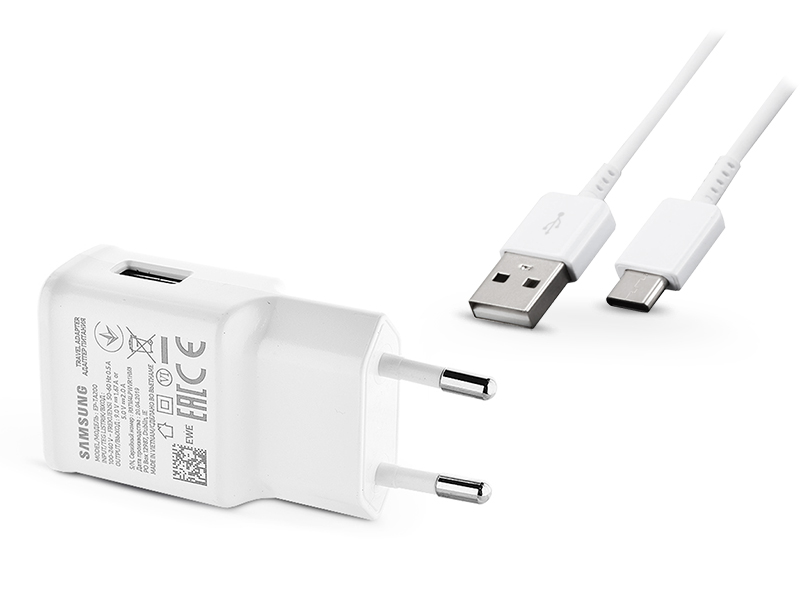 Samsung gyári USB hálózati töltő adapter + USB Type-C adatkábel – 5V/2A – EP-TA200EWE + EP-DN930 Type-C white (ECO csomaglás)