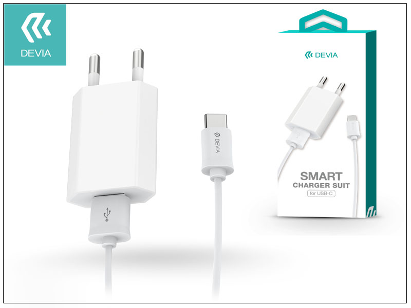 USB hálózati töltő adapter + Type-C adatkábel 1 m-es vezetékkel – 5V/1A – Devia Smart Charger Suit – white