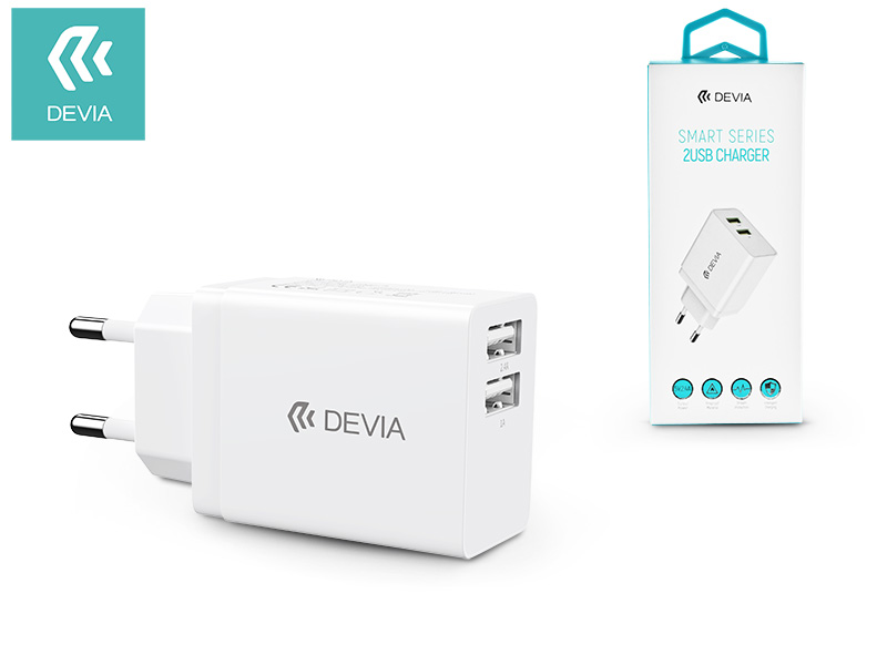 Devia univerzális USB hálózati töltő adapter 2xUSB – 5V/2,4A – Devia Smart Series 2 USB Charger – white