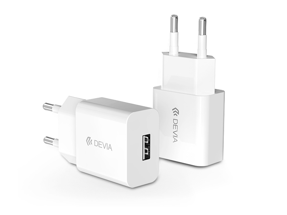 Devia Smart USB hálózati töltő adapter – Devia Smart USB Fast Charger – 5V/2,1A – white – ECO csomagolás