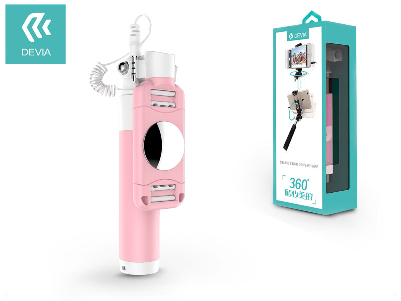 Devia 360 Rotation Selfie Holder szelfi bot exponáló gombbal, 3,5 mm jack csatlakozóval – pink