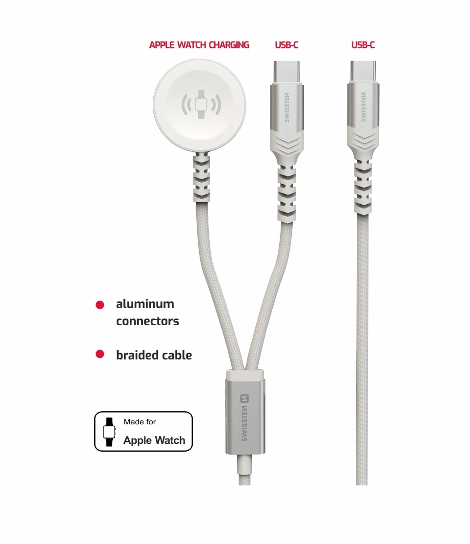 Swissten 2in1 Apple Watch & USB-C kábel  FEHÉR