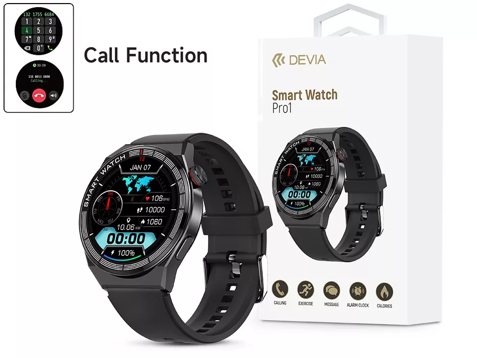 DEVIA PRO1 SMART WATCH OKOSÓRA AMOLED KIJELZŐVEL - FEKETE