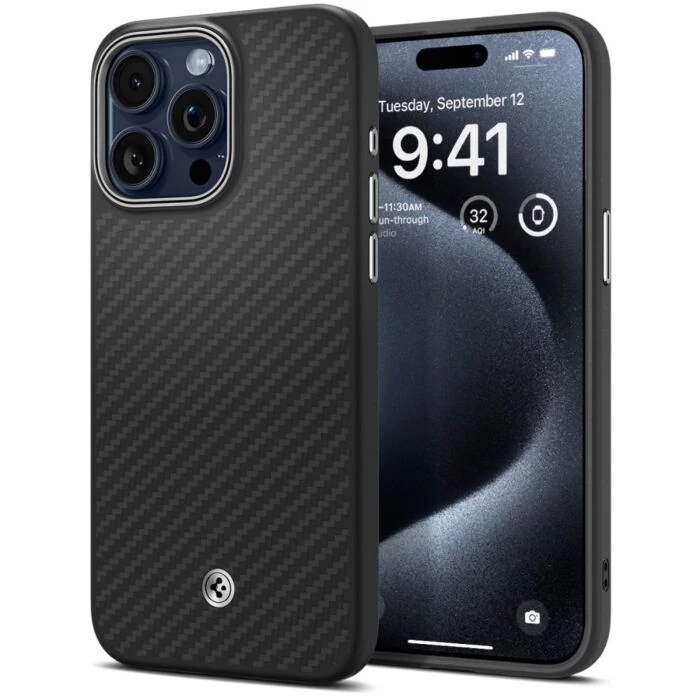 Spigen Enzo Aramid Apple iPhone 15 Pro MagSafe tok, Fekete