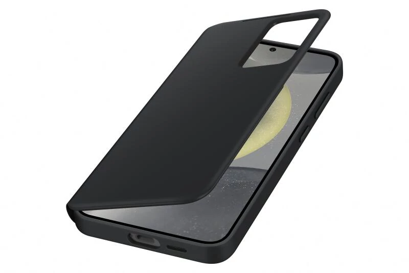 Samsung Galaxy S24 (SM-S921) SAMSUNG tok álló (aktív FLIP, oldalra nyíló, átlátszó előlap) FEKETE