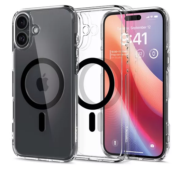 Spigen Ultra Hybrid MagFit iPhone 16 Plus tok - MagSafe, fekete (átlátszó)