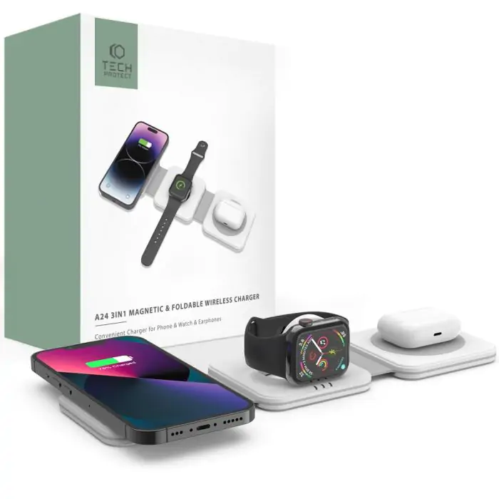 TECH-PROTECT (MAGSAFE) FEHÉR 3in1 Vezeték nélküli Töltőállomás